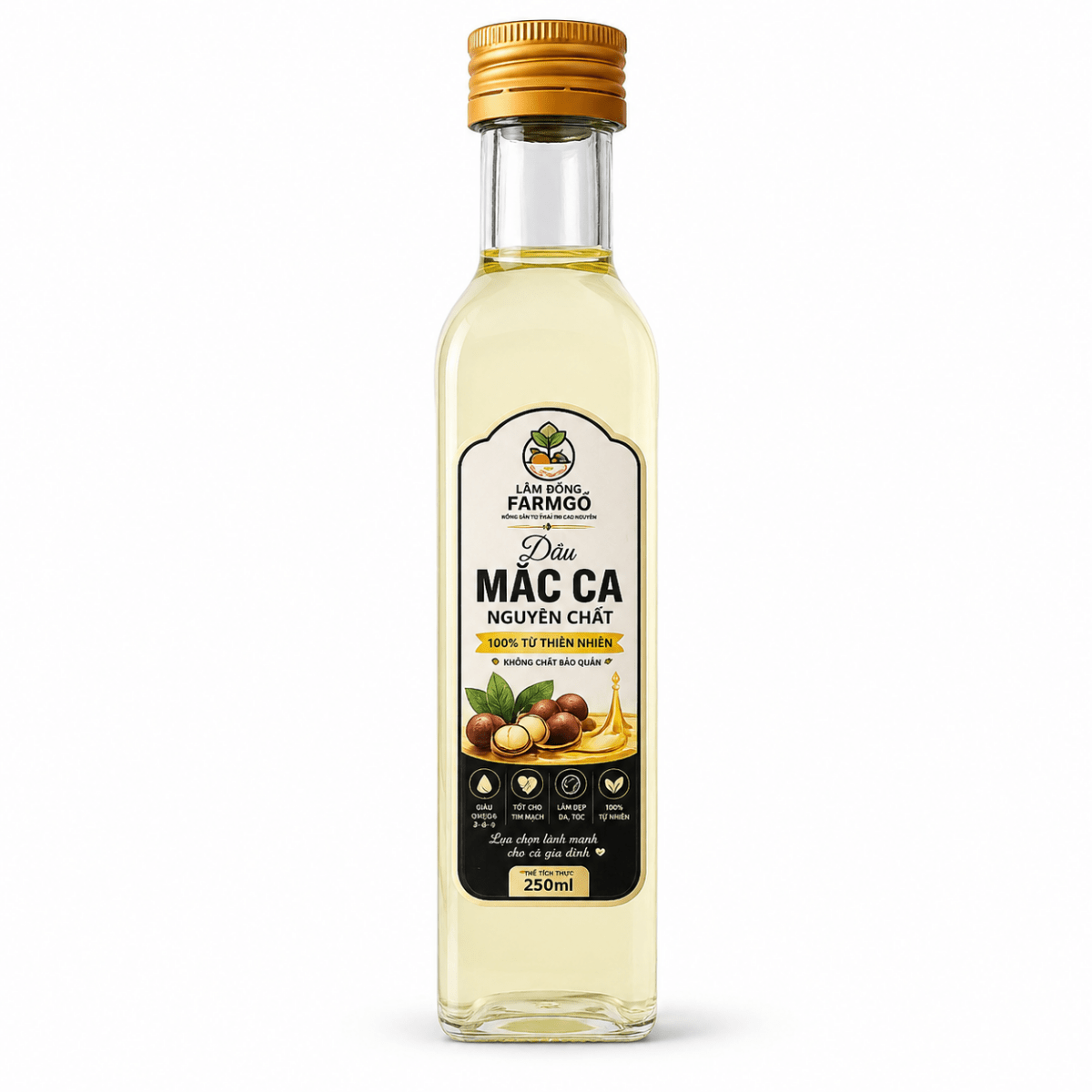 Dầu Mắc Ca Ép Lạnh 250ml - Lâm Đồng Farmgo